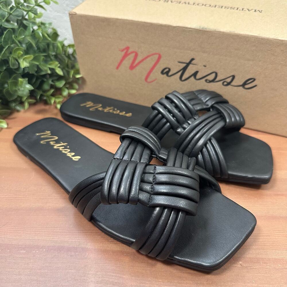 Matisse Women's Samson Leather Knotted Slide Sandals Black Size 9 - Picture 2 of 7